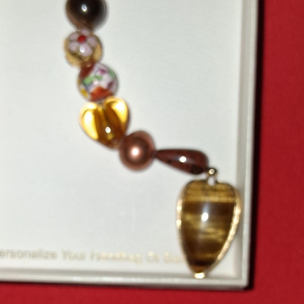 Persimmon Cameo Beaded Bagcharm Or  Keychain with Assorted Charm - Picture 7 of 9